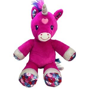 Build A Bear Workshop Unicorn Pink Plush Stuffed Animal With Hearts 18"-PB2